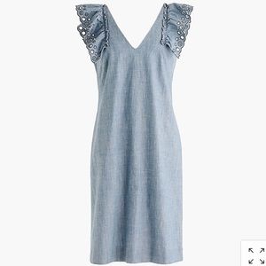 J Crew Chambray Ruffle Shoulder Sheath Dress